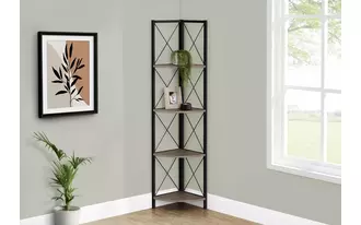 bookcase - 60 h - dark taupe - black metal corner etagere