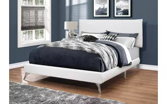 bed - queen size - white leather-look with chrome legs  