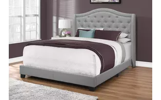 bed - queen size - grey linen with chrome trim