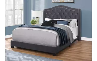 bed - queen size - dark grey velvet with chrome trim