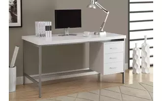 computer desk - 60 l - white - silver metal