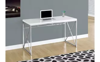 computer desk - 48 l - glossy white - chrome metal