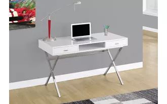 computer desk - 48 l - glossy white - chrome metal  in  by monarch specialties