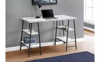 computer desk - 48 l - white marble-look - black metal
