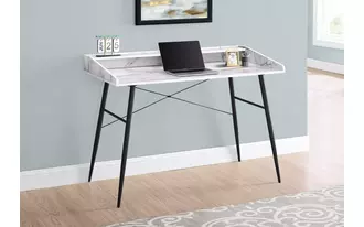 computer desk - 48 l - white marble-look - black metal