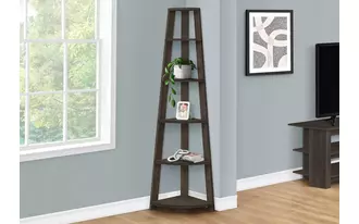 bookcase - 72 h - brown oak corner accent etagere