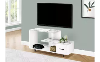 tv stand - 48 l - white - white marble top - 1 drawer  