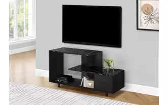 tv stand - 48 l - black - black marble top - 1 drawer  