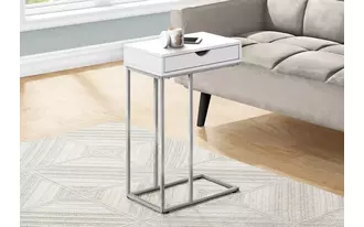 accent table - 25 h - white - silver metal  