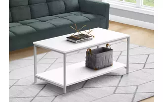coffee table - 40 l - white - silver metal  