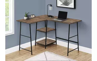 computer desk - 48 l - brown reclaimed - black metal corner