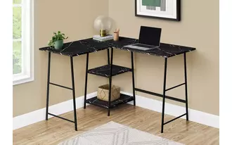 computer desk - 48 l - black marble - black metal corner