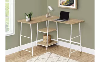 computer desk - 48 l - natural top - white metal corner