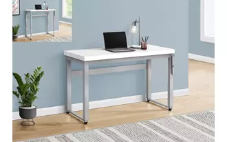 computer desk - 48 l - white - adj.height- silver metal
