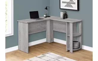 computer desk - industrial grey l-shaped corner - 2 shelves