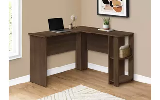 computer desk - dark walnut l-shaped corner - 2 shelves