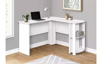 computer desk - white l-shaped corner - 2 shelves
