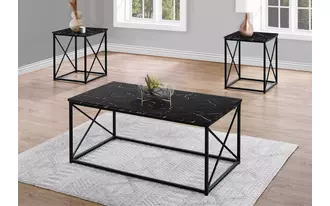 table set - 3pcs set - black marble - black metal