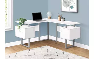 computer desk - 58 l - white - silver metal corner