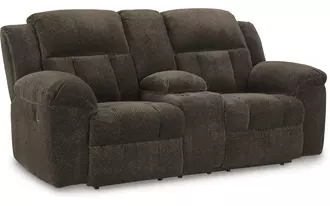 dbl rec loveseat w/console frohn chocolate