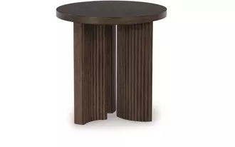round end table korestone in dark brown by ashley