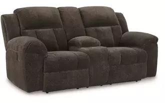 dbl rec loveseat w/console frohn in chocolate by ashley