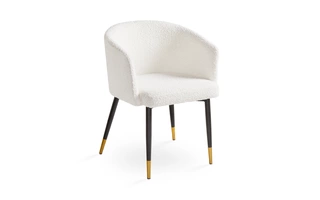 JORDAN CHAIR GY-DC-810 WHITE BOUCLE BELLA #1 BLACK LEGS WITH GOLD CAPS  DINING CHAIR  103421 XCELLA