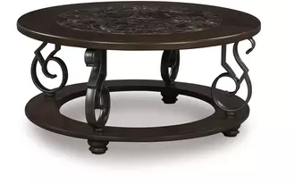 round cocktail table frallyn in warm brown by ashley