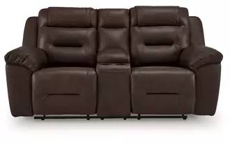dbl rec loveseat w/console beaman peak chocolate
