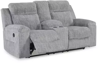 dbl rec loveseat w/console buntington in pewter by ashley