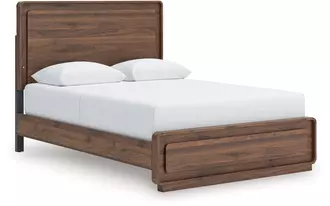 Ashley fortlorn q panel hdbd/ftbd/roll slats in walnut brown