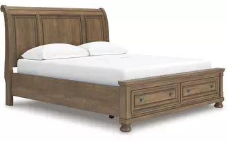 Ashley feddinger queen storage footboard in medium brown