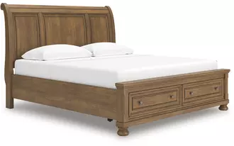 Ashley feddinger king/cal king sleigh headboard in medium brown