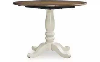 Ashley wirloni round drm drop leaf table in antique white/brown