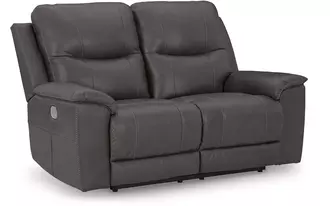 pwr rec loveseat/adj headrest dearview in fog by ashley