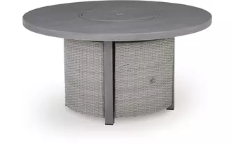 Ashley half moon beach round fire pit table in blue/gray