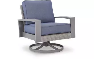 Ashley half moon beach swivel lounge w/ cushion in blue/gray