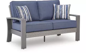 Ashley half moon beach loveseat w/cushion in blue/gray
