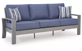 Ashley half moon beach sofa with cushion in blue/gray