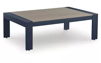 Ashley east beach rectangular cocktail table in navy blue/driftwood