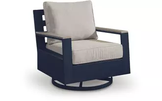 Ashley east beach swivel glider chair w/cushion in navy blue/driftwood
