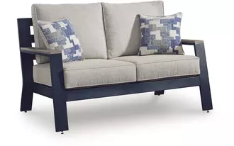 Ashley east beach loveseat w/cushion in navy blue/driftwood