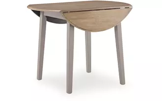 Ashley harperfeld round drm drop leaf table in natural/gray