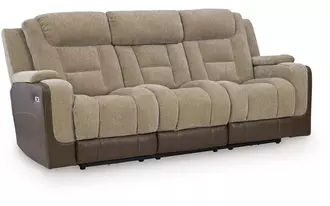 Ashley mixed motion pwr rec sofa with adj headrest in brownstone