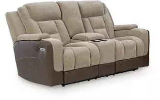 Ashley mixed motion pwr rec loveseat/con/adj hdrst in brownstone