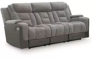 Ashley mixed motion pwr rec sofa with adj headrest in shadow
