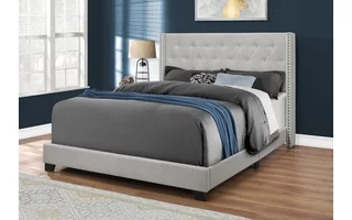 BED - QUEEN SIZE / LIGHT GREY VELVET WITH CHROME TRIM I5985Q I5985Q MONARCH SPECIALTIES