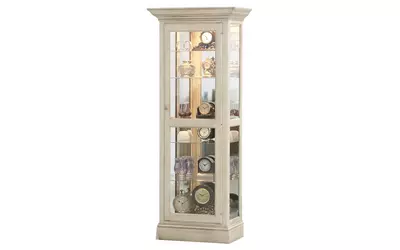 tall lighted curio, 1 plain glass door, mirror back, glass shelves, plain base*glass*pl*finsish*bk, cc, co, cm, cr, ec, go, hg, iv, sw, un, wh  48310 eagle