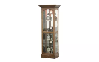 tall lighted curio, 4 plain glass side entry doors, mirror back, glass shelves, plain base*glass*pl*finsish*cc, dk, lt, md, so, un, cr, cm  49317 eagle