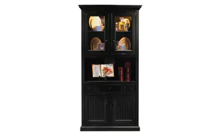 corner dining hutch buffet, (corner out 27 1 2), 2 plain glass doors, 1 adjustable glass shelf with plate groove, 2 bead board doors, 1 drawer, plain base*glass*pl*finsish*bk, sw, wh  72204 eagle